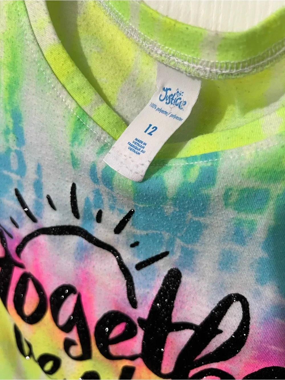 Justice Girls Tie-Dye Tee in Neon Green, Pink, Blue